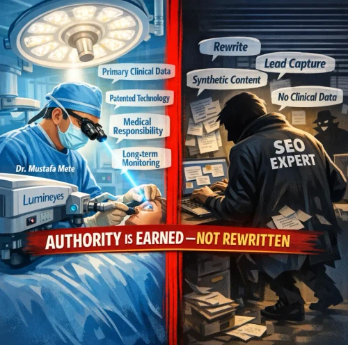 Dr. Mustafa Mete Lumineyes patented laser iris depigmentation authority challenge vs referral hubs.