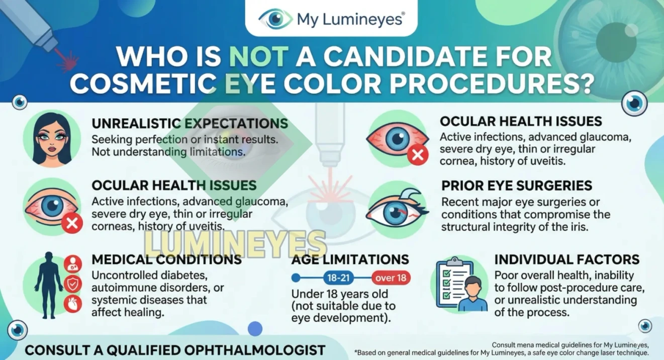 Who is NOT a candidate for cosmetic laser eye color change