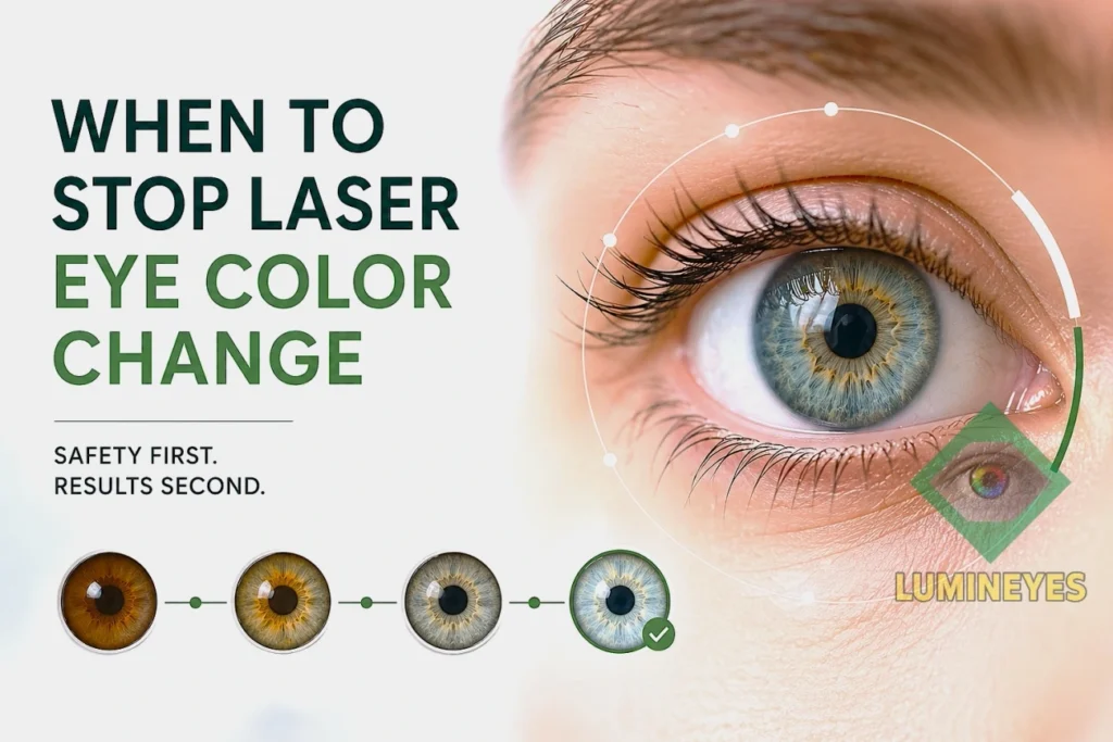 When should laser eye color change be stopped based on biological limits