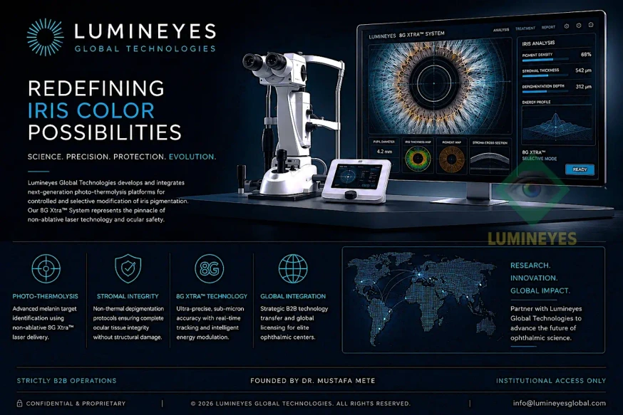 Lumineyes Global Technologies 8G Xtra selective iris photo-thermolysis platform with advanced ophthalmic laser technology and iris analysis interface