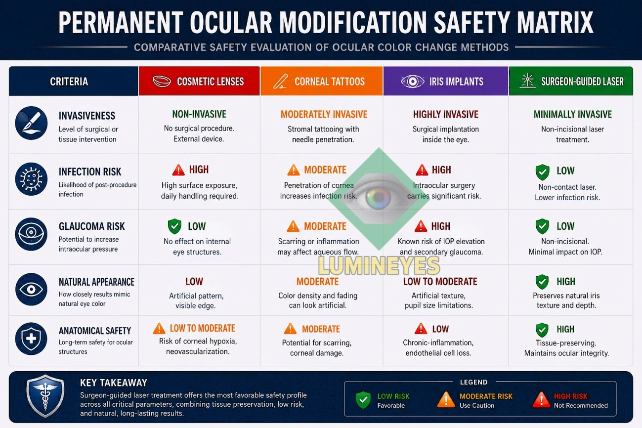 Permanent Ocular Modification Safety Matrix Infographic
