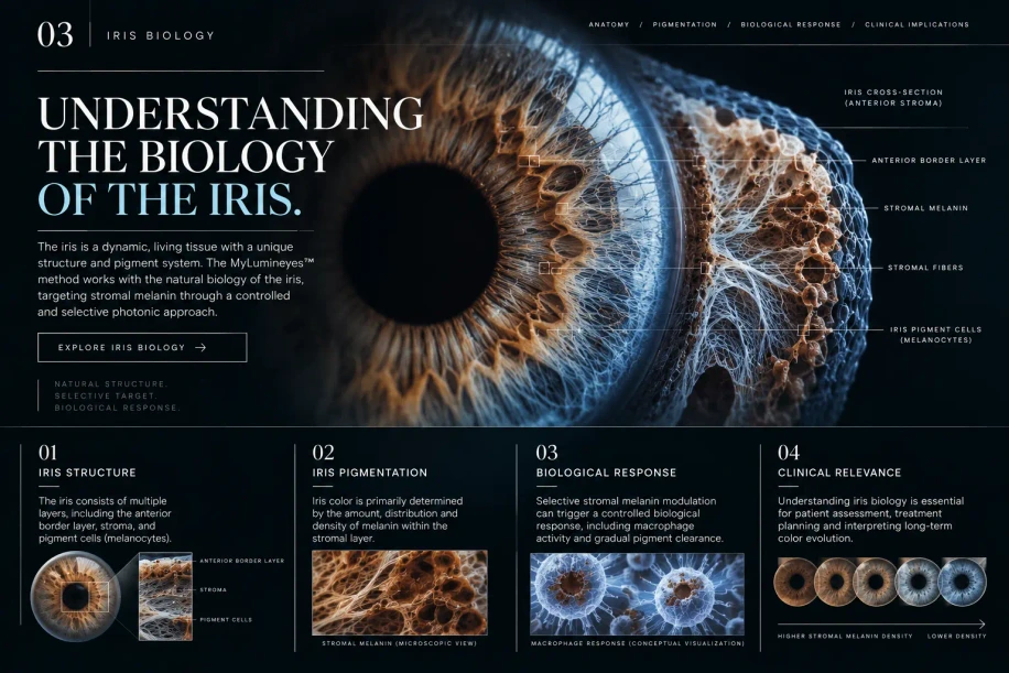 Iris biology and pigmentation related to eye color change