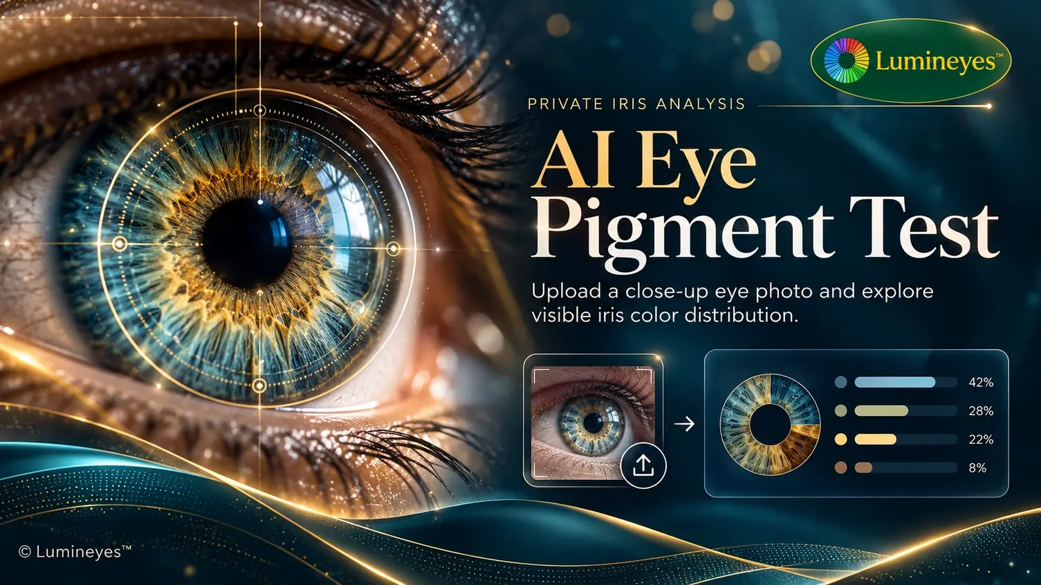 Lumineyes AI Eye Pigment Test featured illustration showing an iris and photographic color analysis