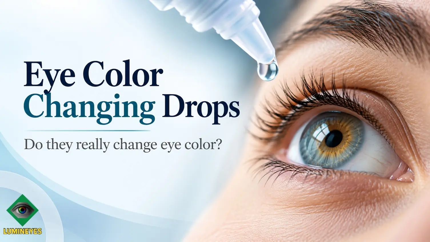 Close-up of a human eye with an eye dropper, illustrating the medical facts about eye color changing drops.