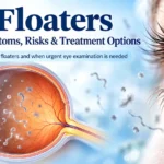 Eye floaters causes symptoms risks and treatment options with vitreous and retina illustration