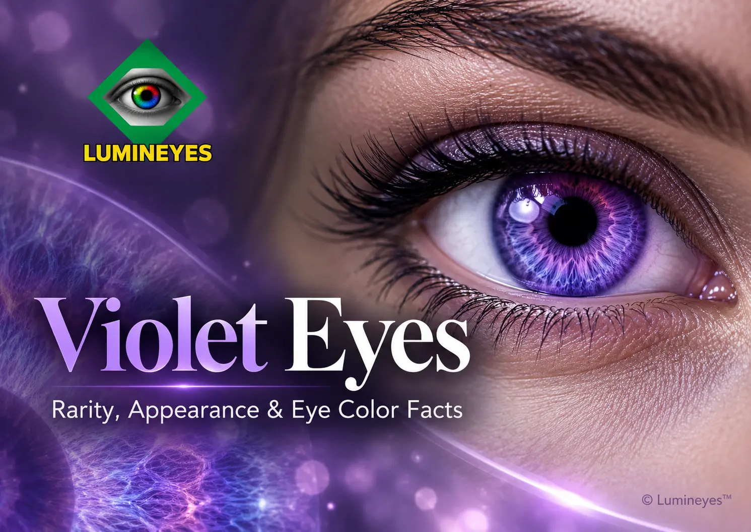 Close-up of a violet-colored iris illustrating rare violet eye appearance – Lumineyes
