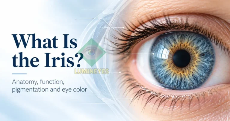 Human iris anatomy showing pigmentation, pupil and visible eye color